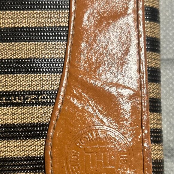 Vintage Fendi Wallet • Pequin Stripe Canvas & Tan Leather • Made in Italy - Picture 15 of 16